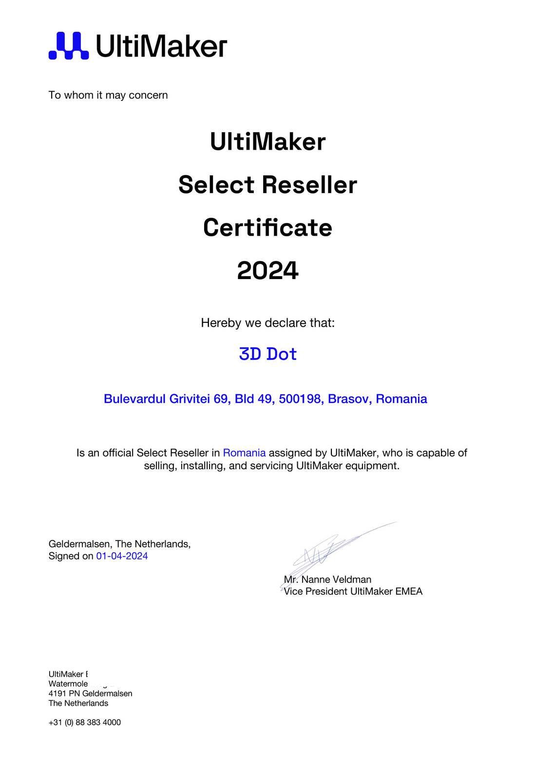 3Ddot - Partener Select UltiMaker: Soluții Avansate în Imprimarea 3D